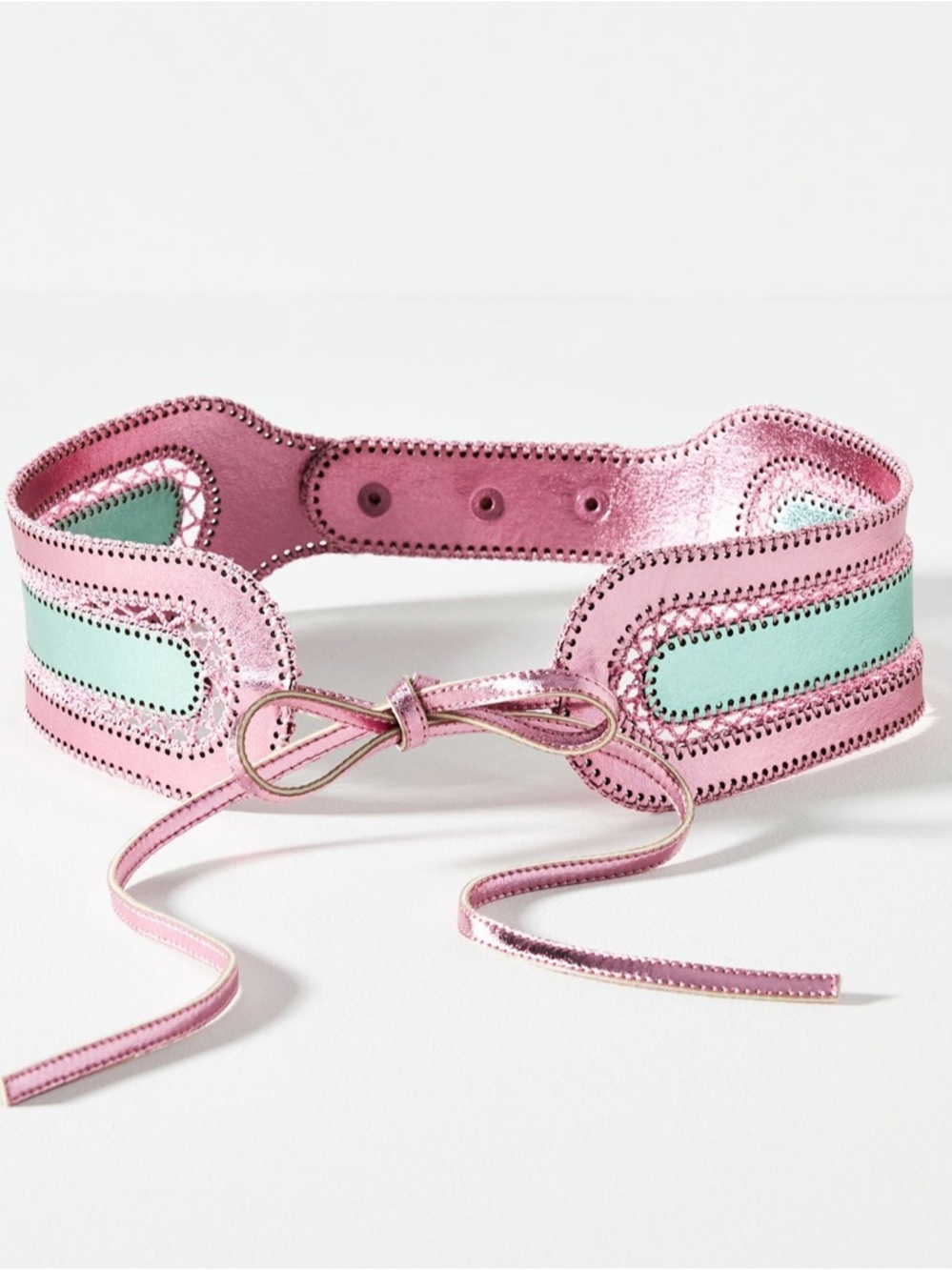Cynthia Rowley Pink and Green Metallic Lace-Up Waist Belt